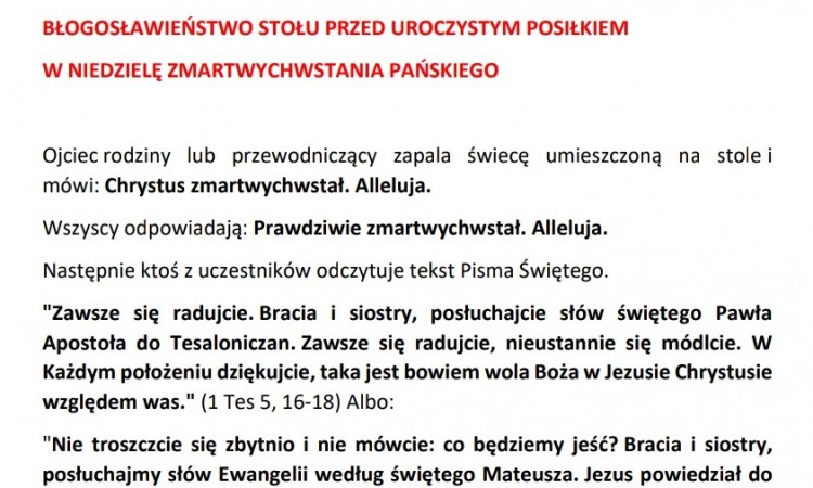 BŁOGOSŁAWIEŃSTWO STOŁU PRZED UROCZYSTYM POSIŁKIEM W NIEDZIELĘ ZMARTWYCHWSTANIA PAŃSKIEGO