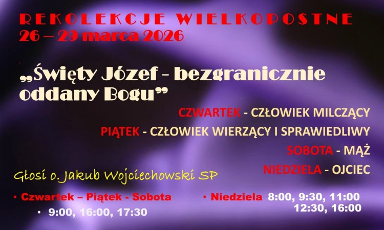 REKOLEKCJE WIELKOPOSTNE 26-29 marca 2026